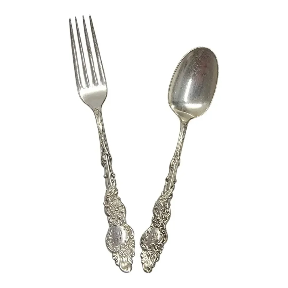 1847 Rogers Bros A1 Silverplate Flatware Fork Spoon Set Monogram E Vintage